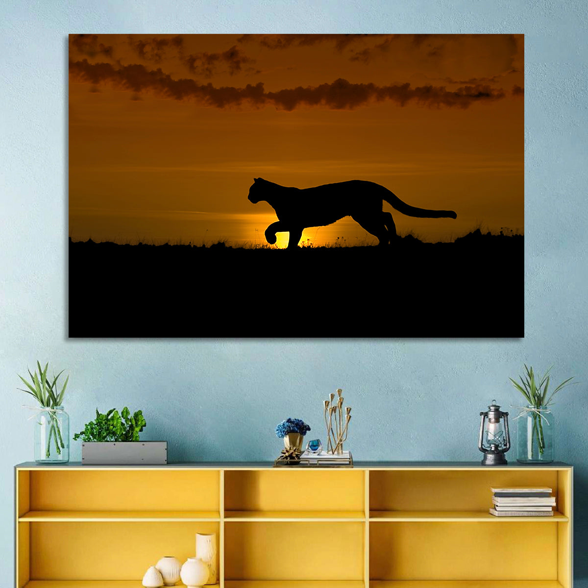 Cougar Silhouette at Sunset Wall Art