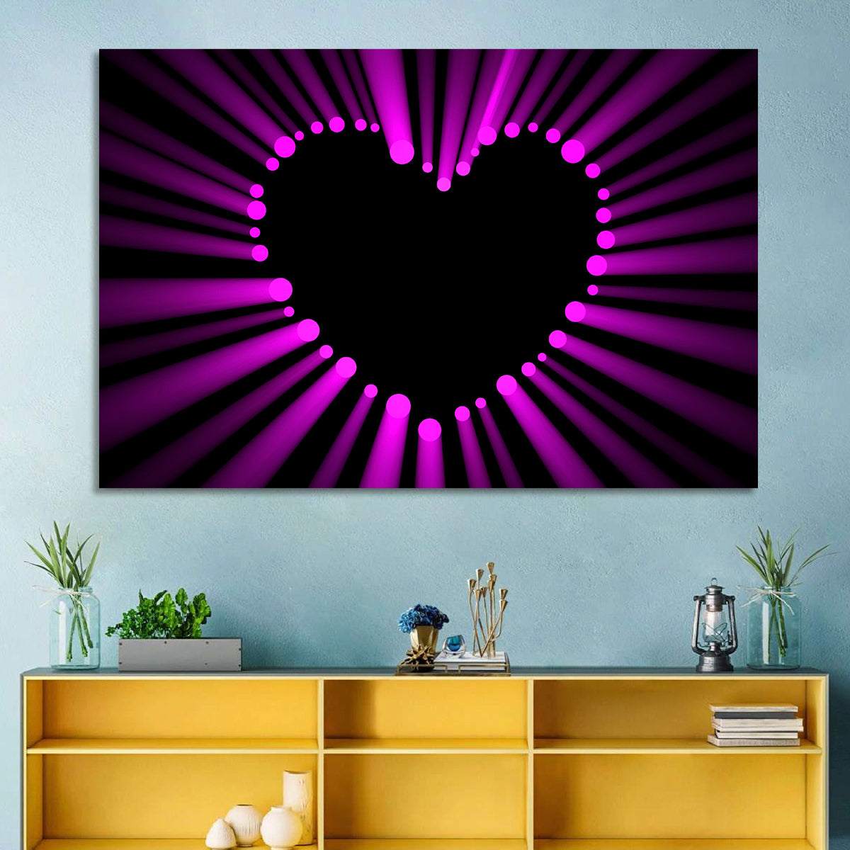 Glowing Heart Wall Art in a room, landscape