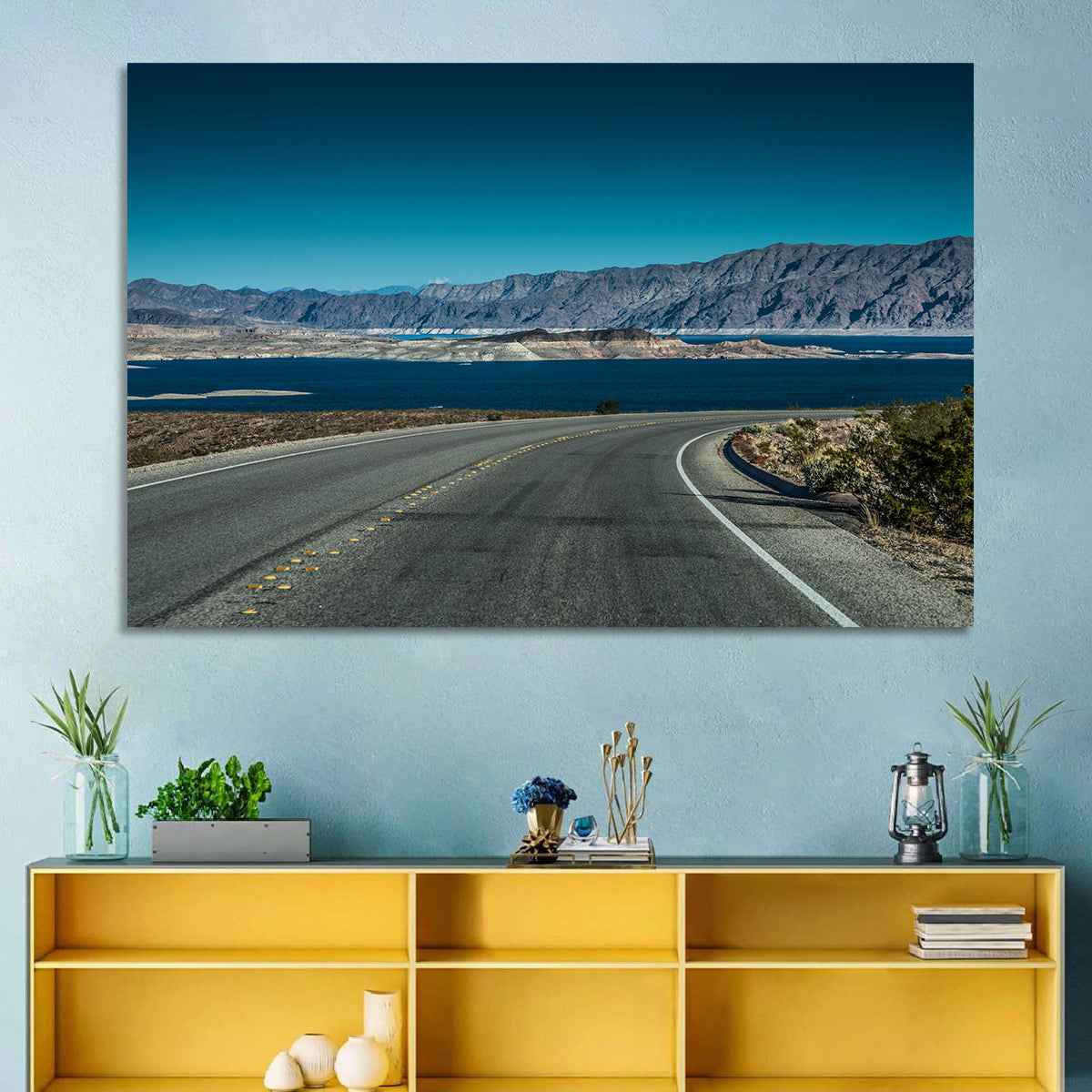 Lake Mead Curved Road Wall Art in a room, landscape