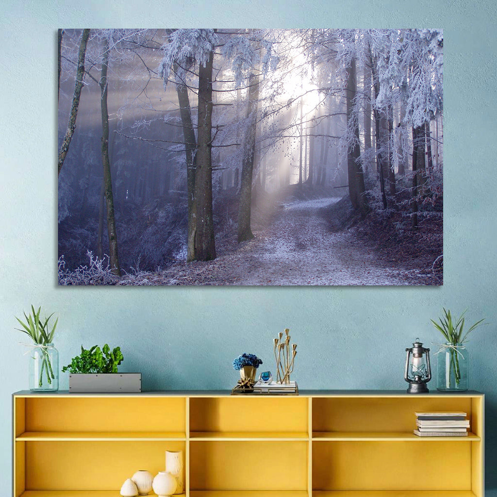 Frosted Forest Path at Dawn Wall Art