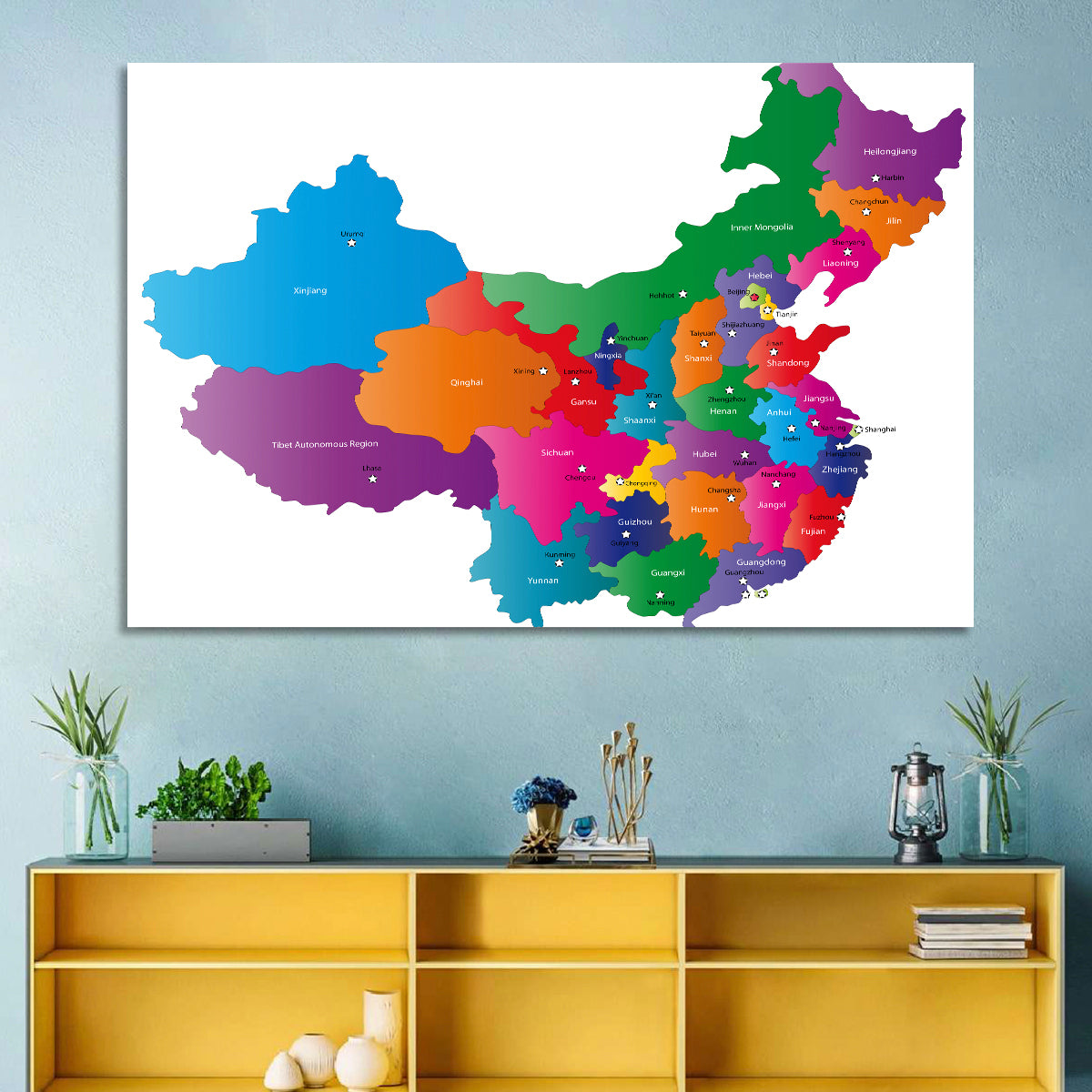 Coloured China Map Wall Art