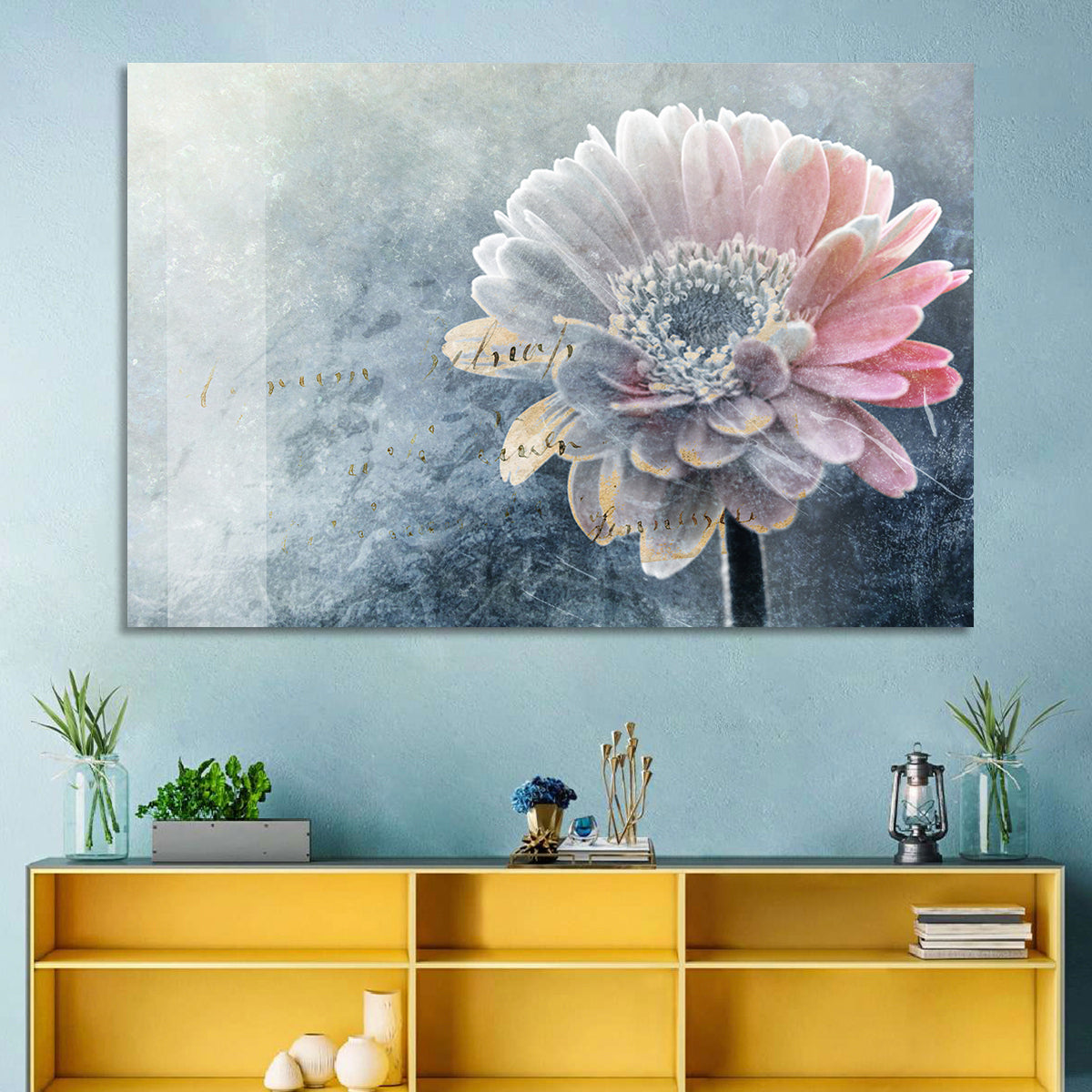 Winter Gerbera with Golden Script Wall Art