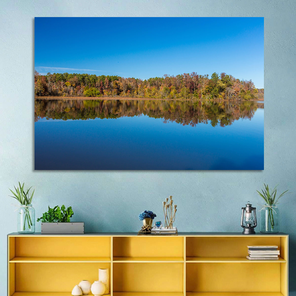 Petit Jean Lake Reflection Wall Art in a room, landscape