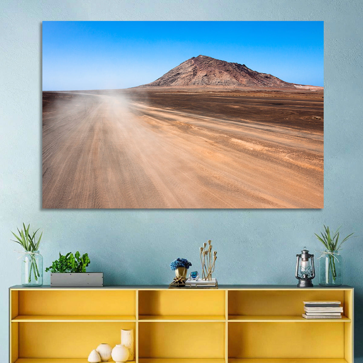 Cabo Verde Crater Road Wall Art in a room, landscape