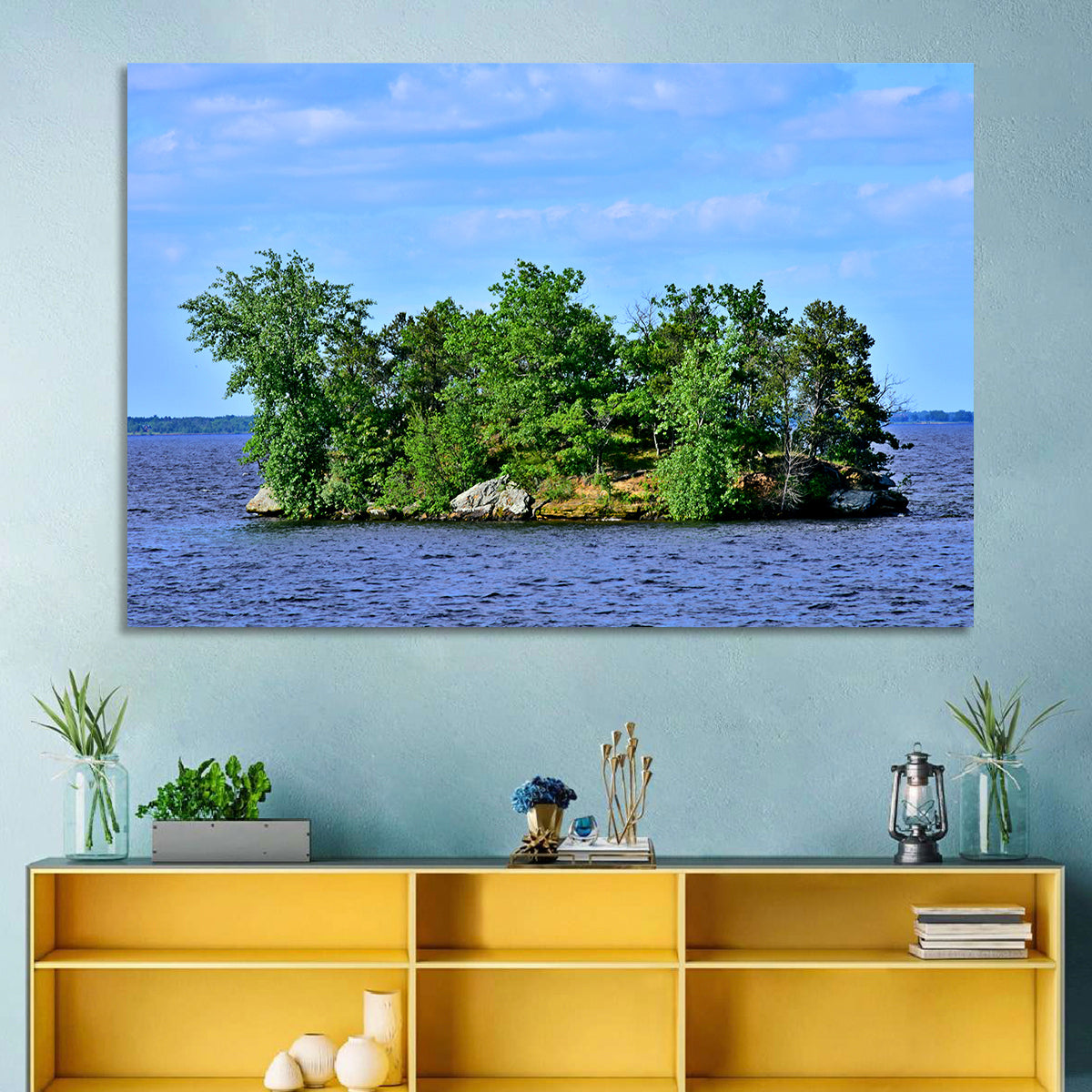 Petenwell Lake Island Wall Art in a room, landscape