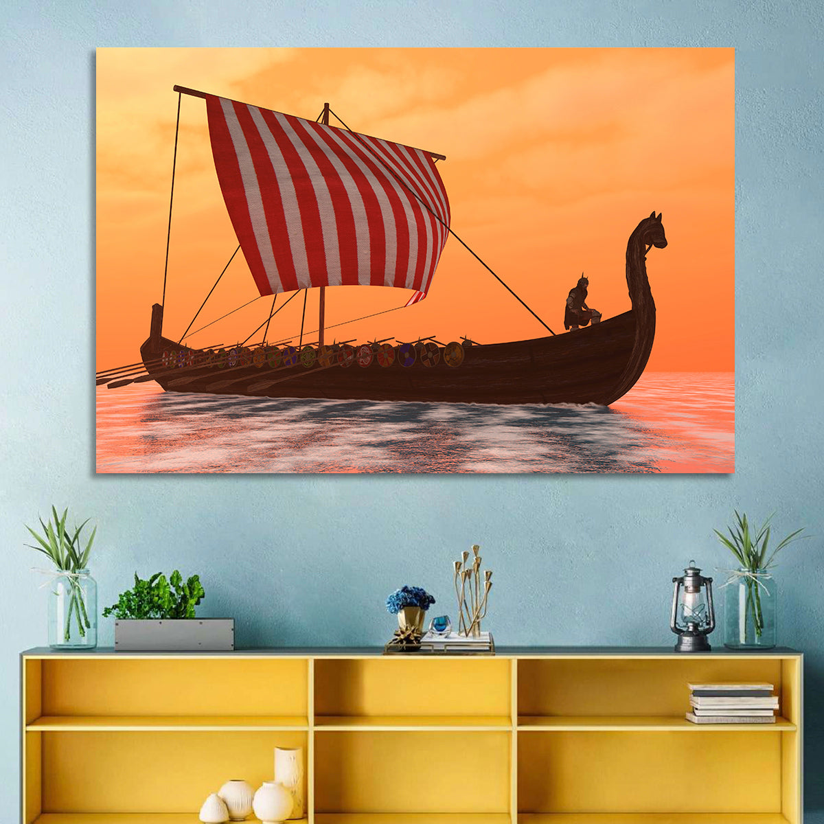 Viking Longship at Dusk Wall Art