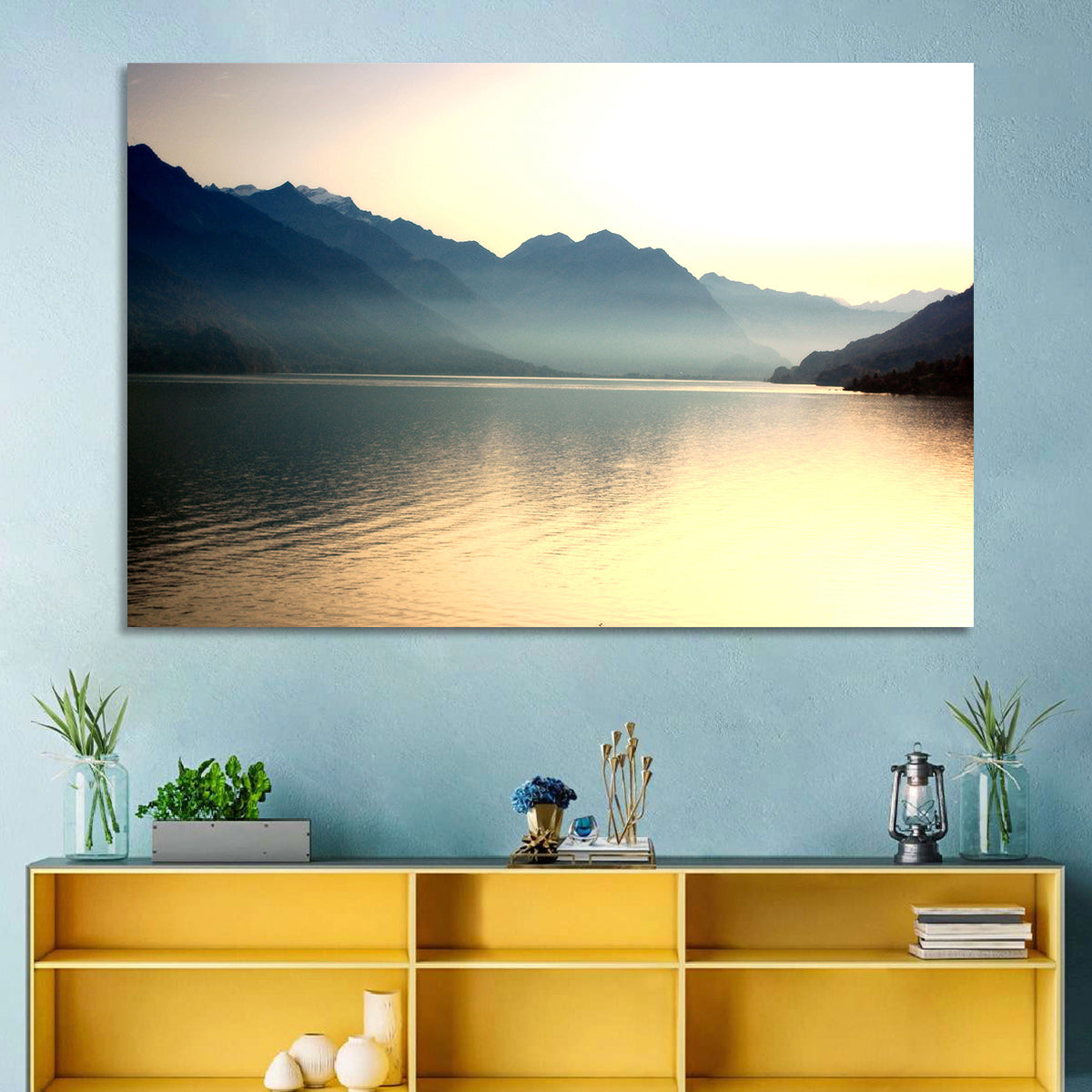 Lake Brienz Sunset Wall Art in a room, landscape