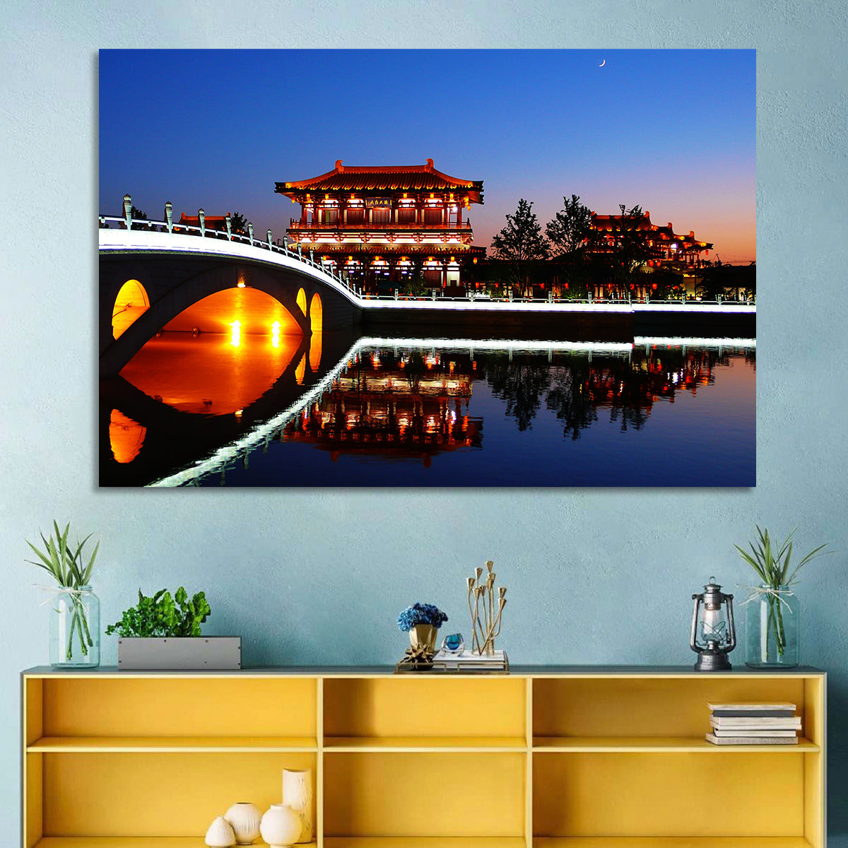 Tang Paradise Nightscape Wall Art in a room, landscape
