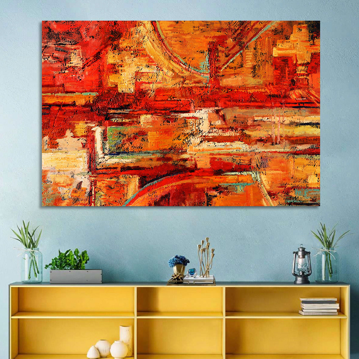 Vibrant Impasto Color Blocks Wall Art in a room, landscape