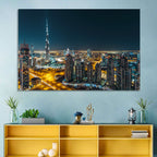 Dubai Night Skyline with Burj Khalifa Wall Art