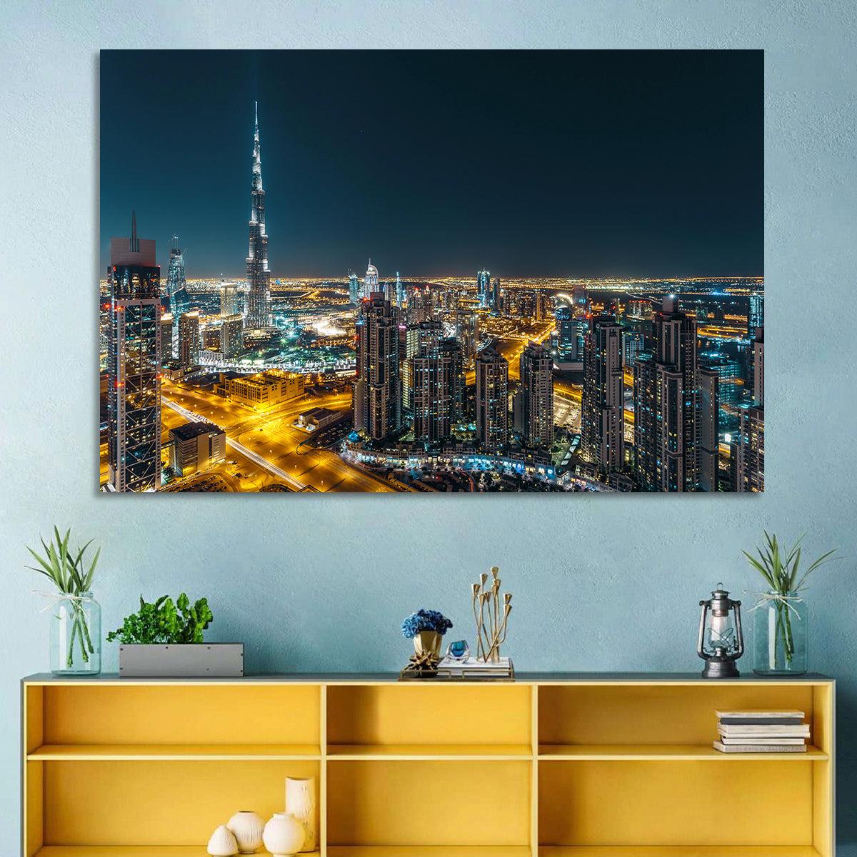 Dubai Night Skyline with Burj Khalifa Wall Art