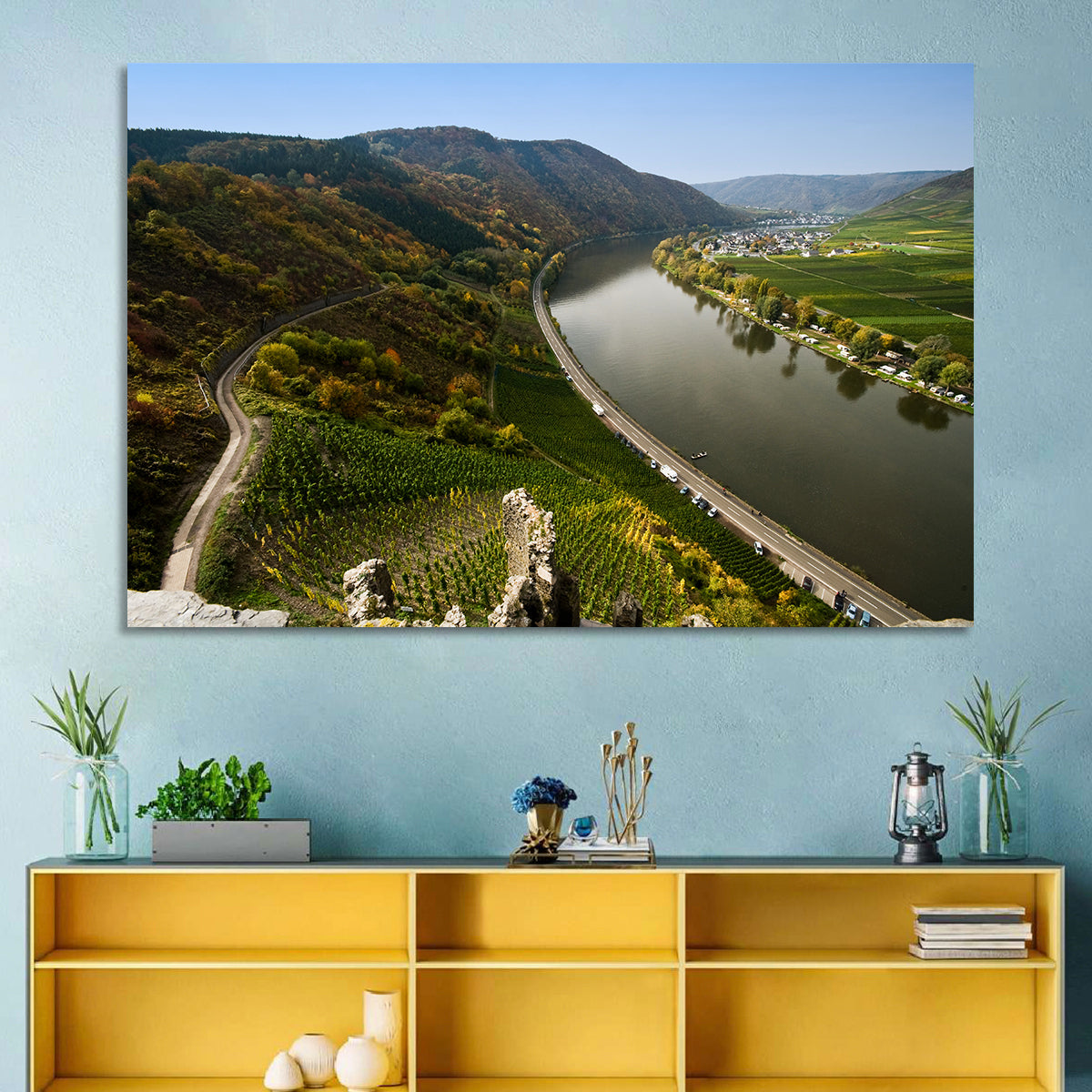 Mosel Valley at Bremm, Germany Wall Art in a room, landscape