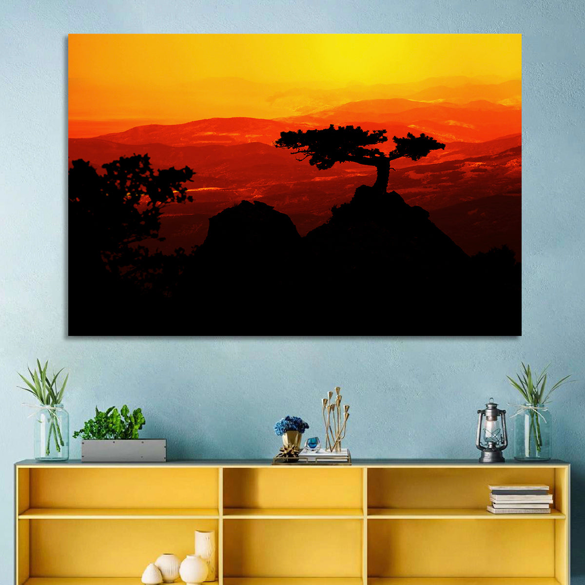 Gnarled Tree at African Sunset Wall Art
