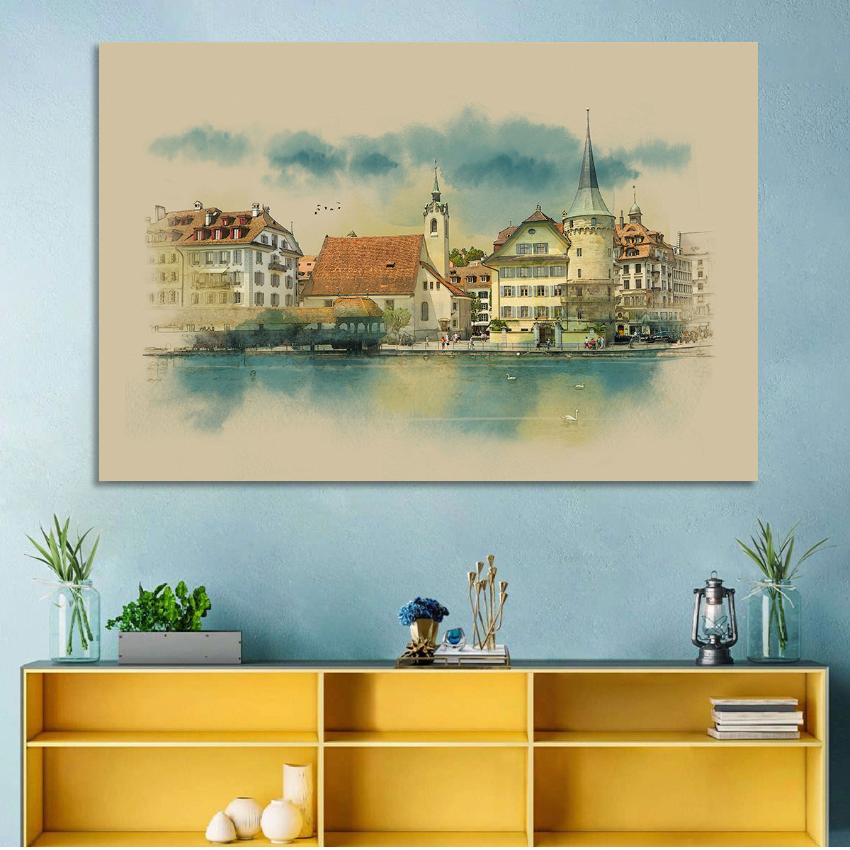 Lucerne Waterfront Sketch Wall Art