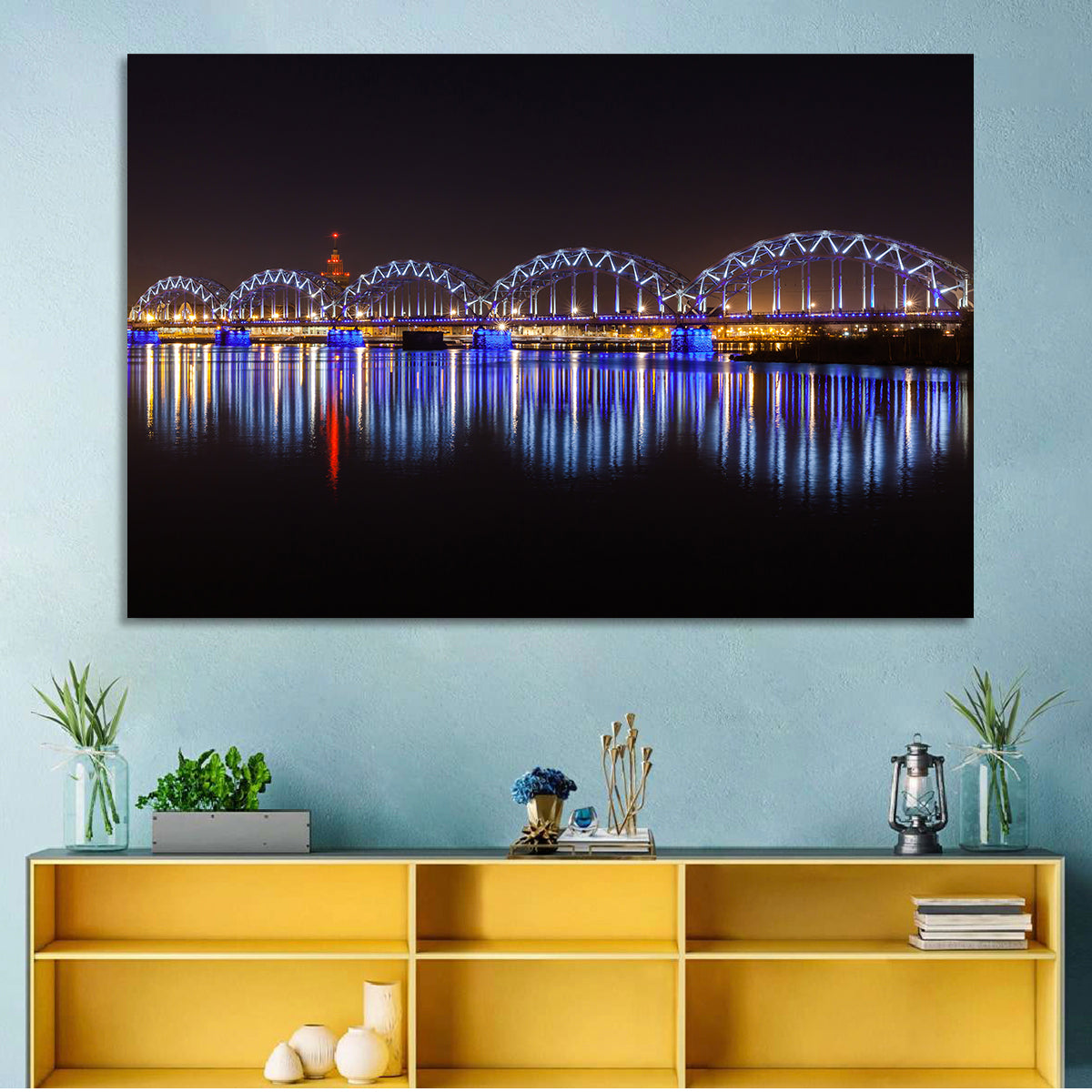 Riga Railway Bridge Nightscape Wall Art