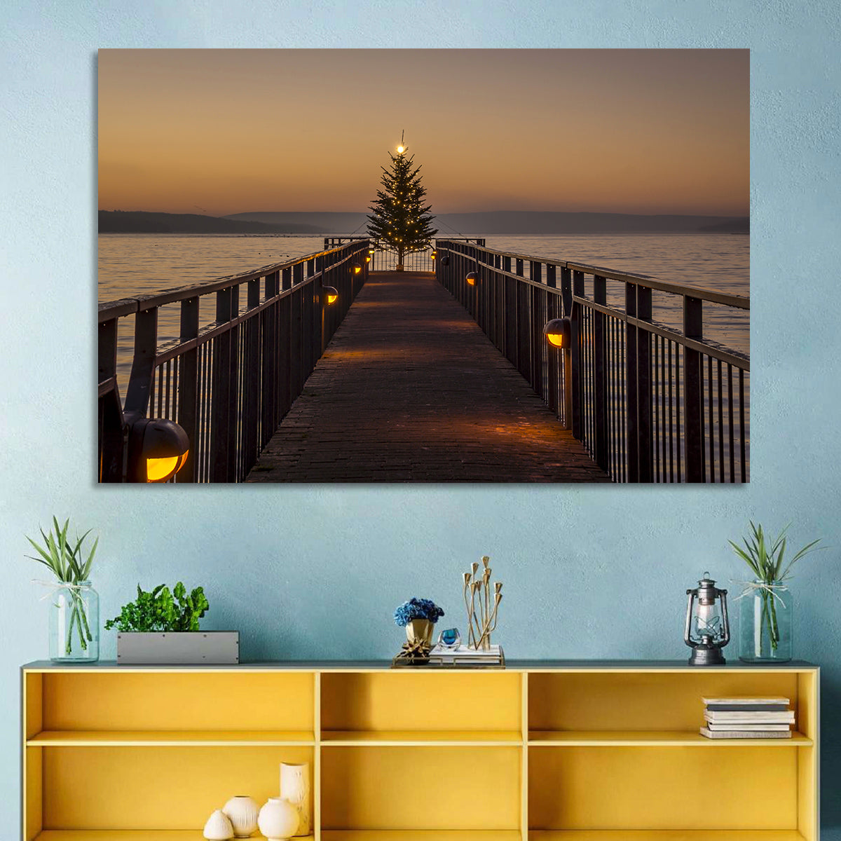 Skaneateles Lake Pier Wall Art in a room, landscape