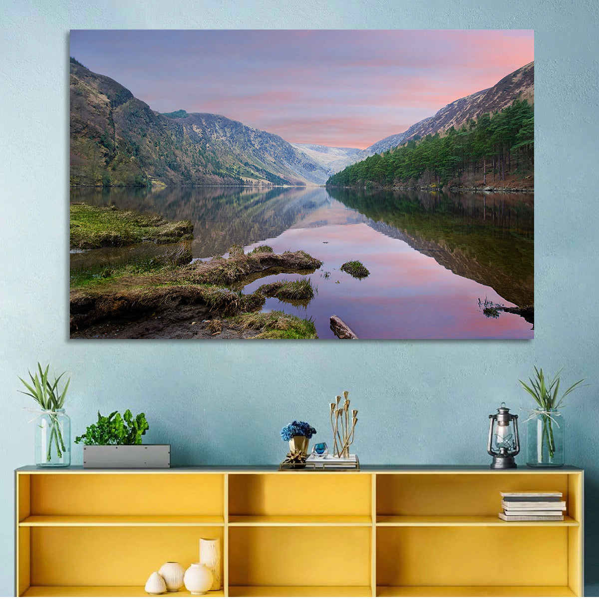 Glendalough Upper Lake at Dusk Wall Art in a room, landscape