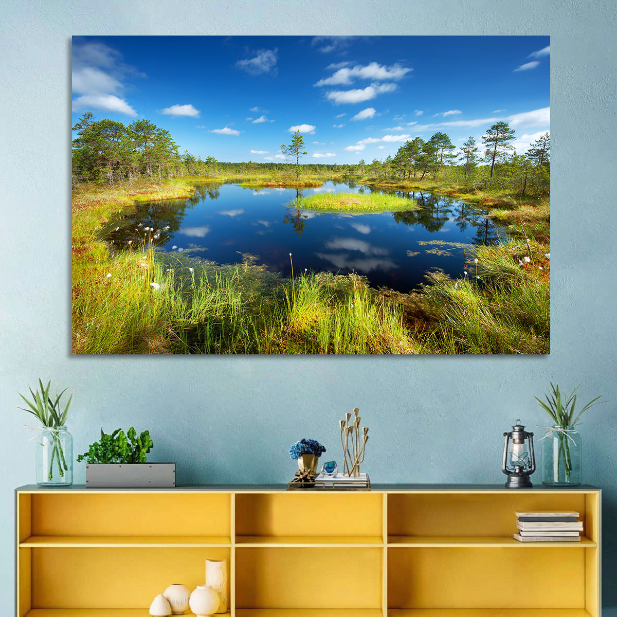Viru Bogs Reflections Wall Art in a room, landscape