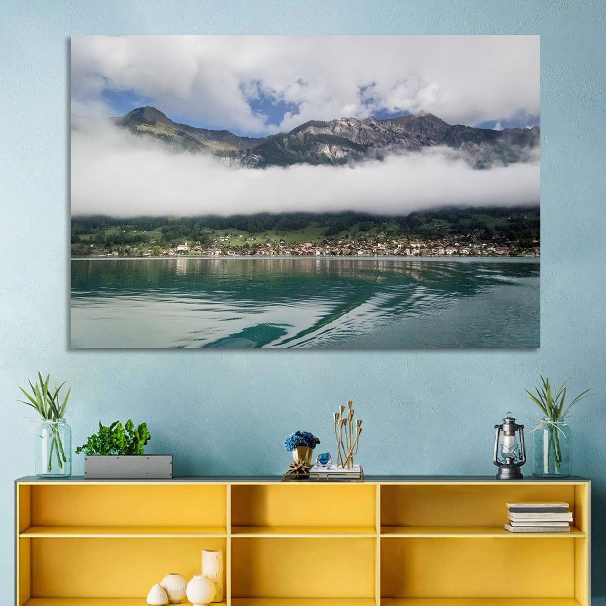 Lake Brienz Reflection Wall Art in a room, landscape