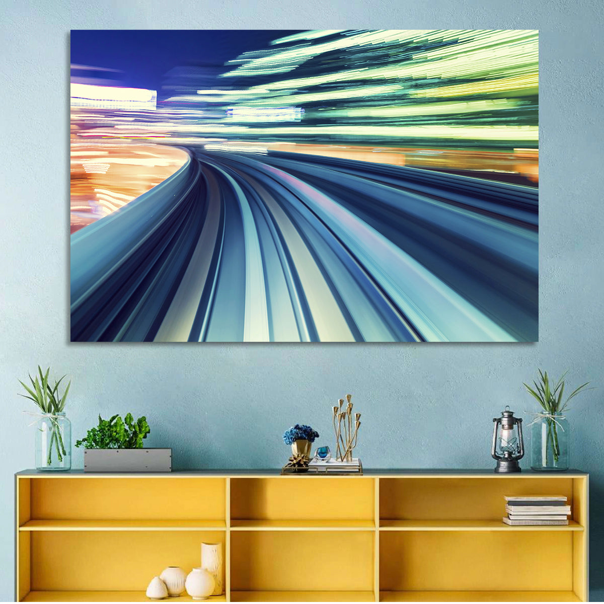 Curved Monorail Light Trails Wall Art