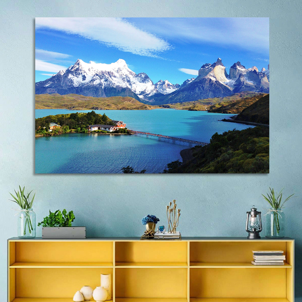 Pehoé Lake, Torres Del Paine Wall Art in a room, landscape