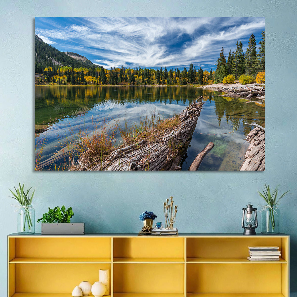 Autumn Lake Colorado Wall Art in a room, landscape