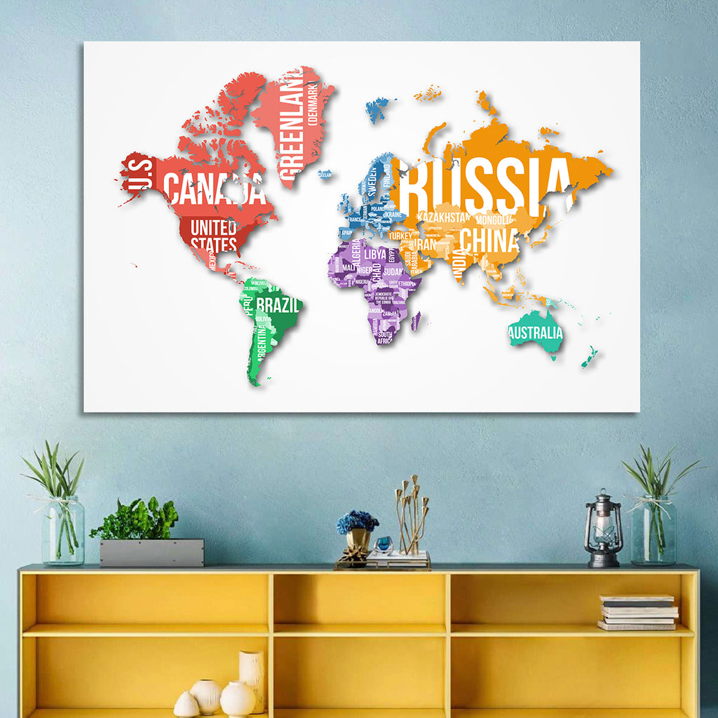 Colorful Country Name World Map Wall Art