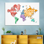 Colorful Country Name World Map Wall Art