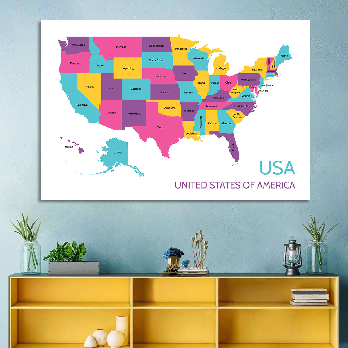 USA Detailed Map Wall Art