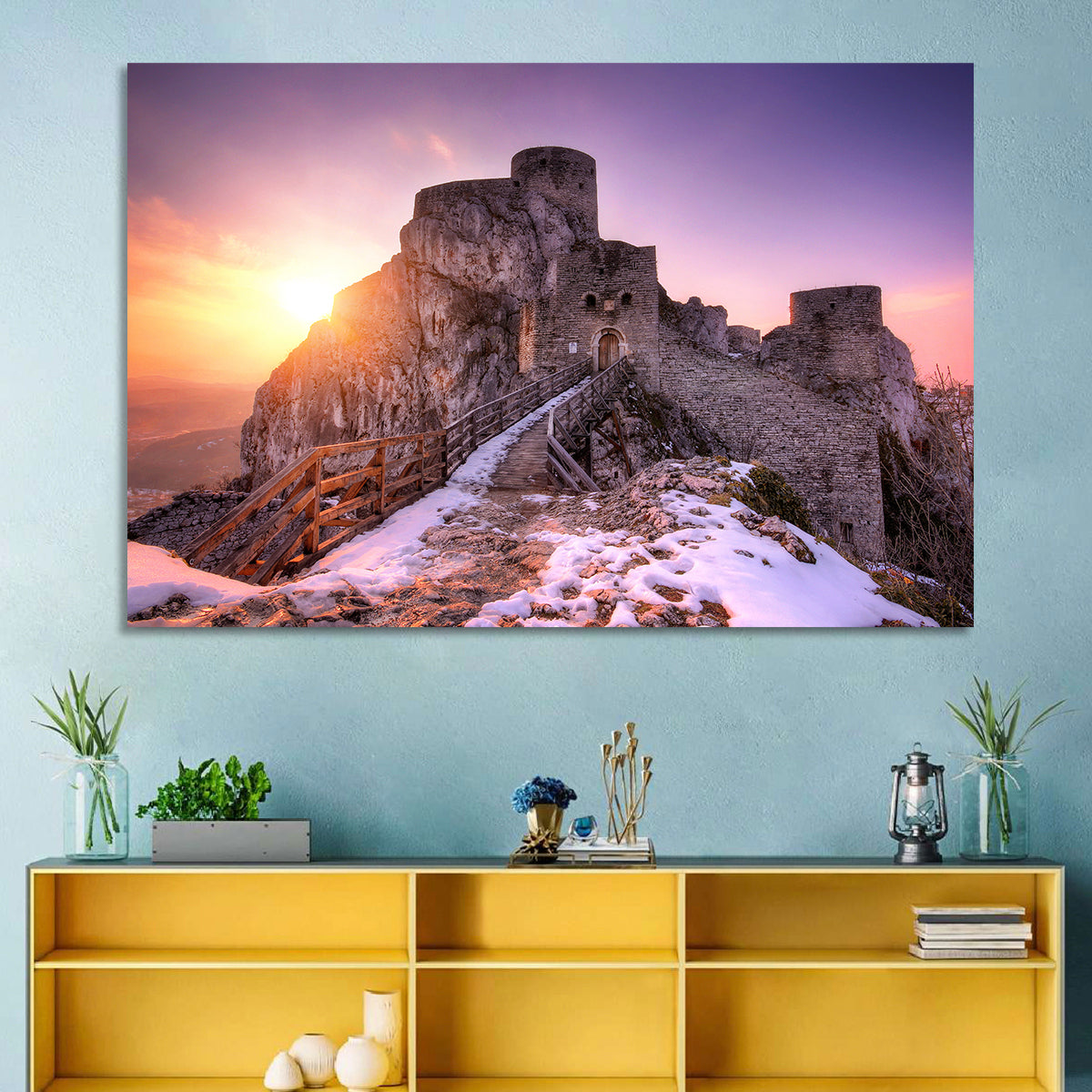 Ogrodzieniec Castle Ruins Wall Art in a room, landscape