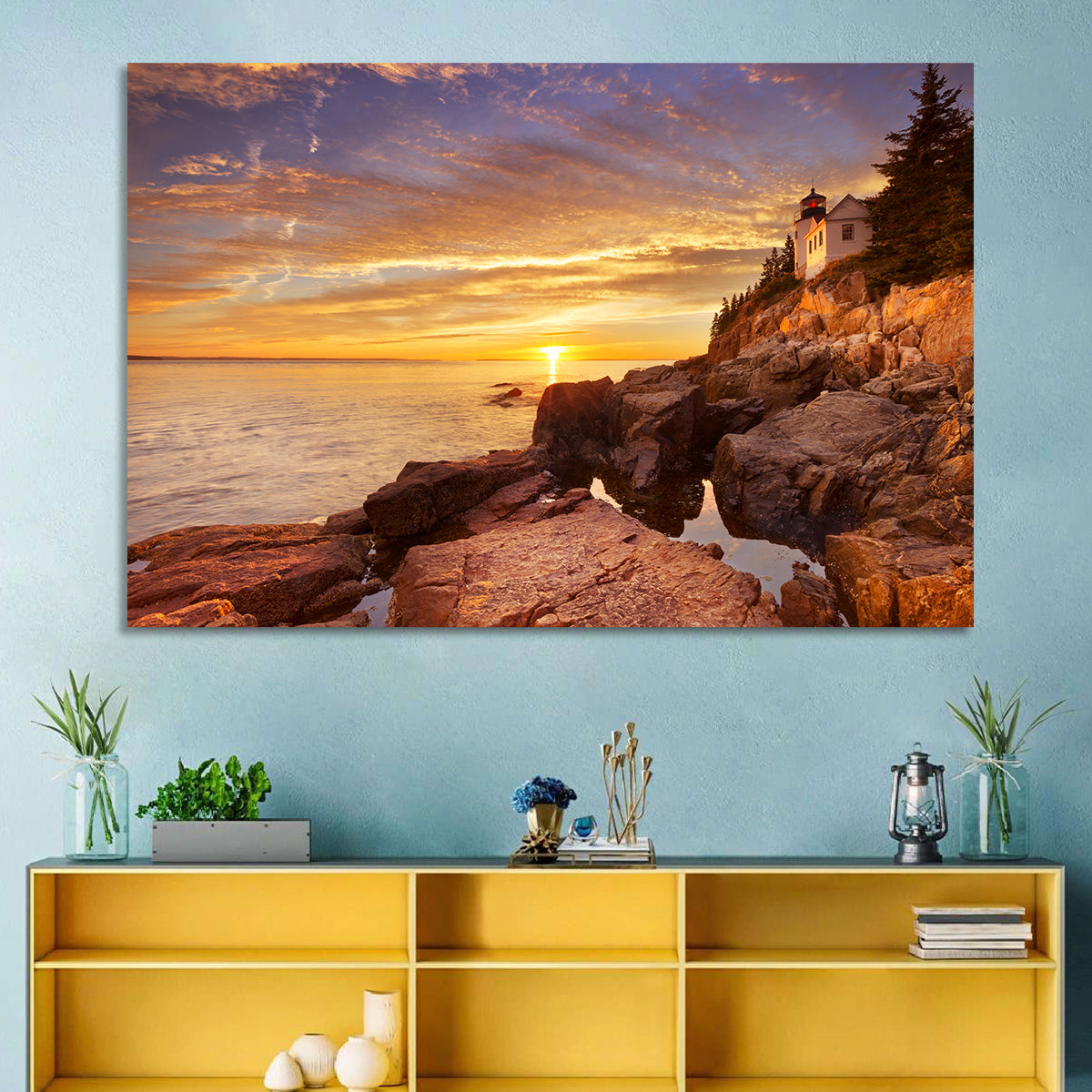 Bass Harbor Head Light at Sunset Wall Art in a room, landscape