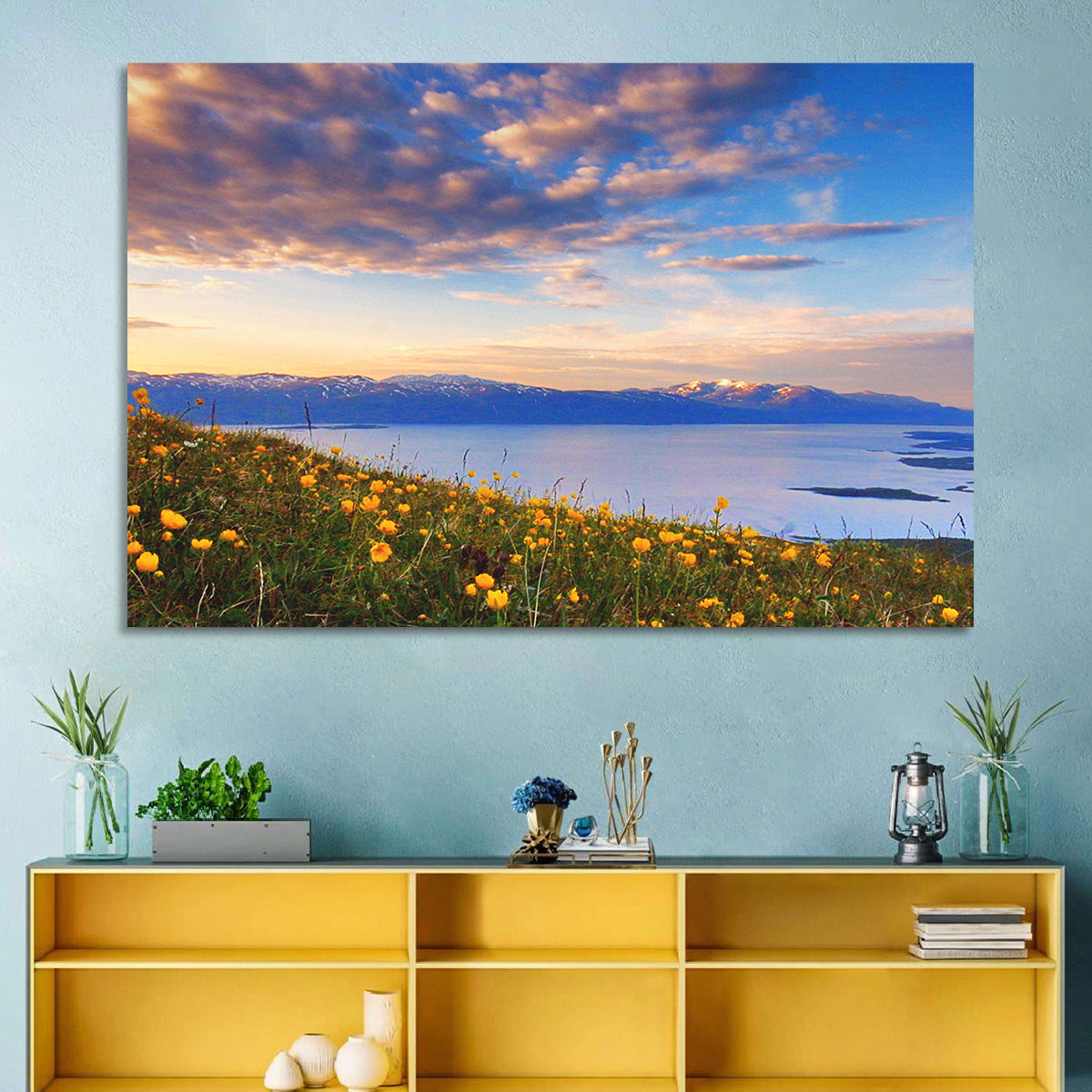 Abisko National Park Sunrise Wall Art in a room, landscape