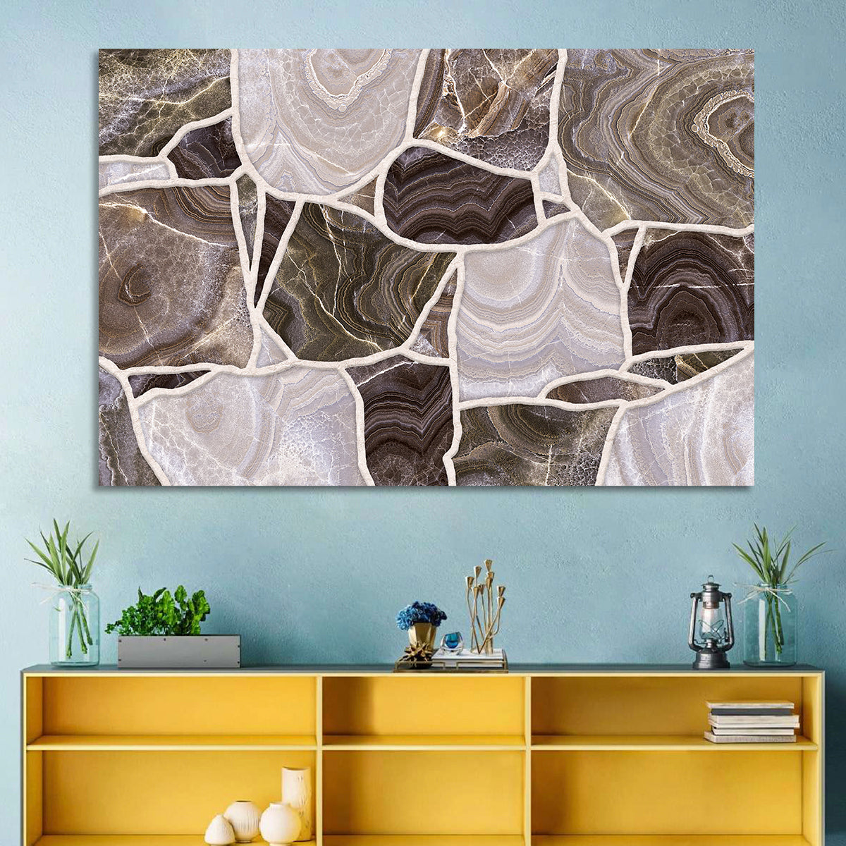 Banded Stone Mosaic Wall Art in a room, landscape