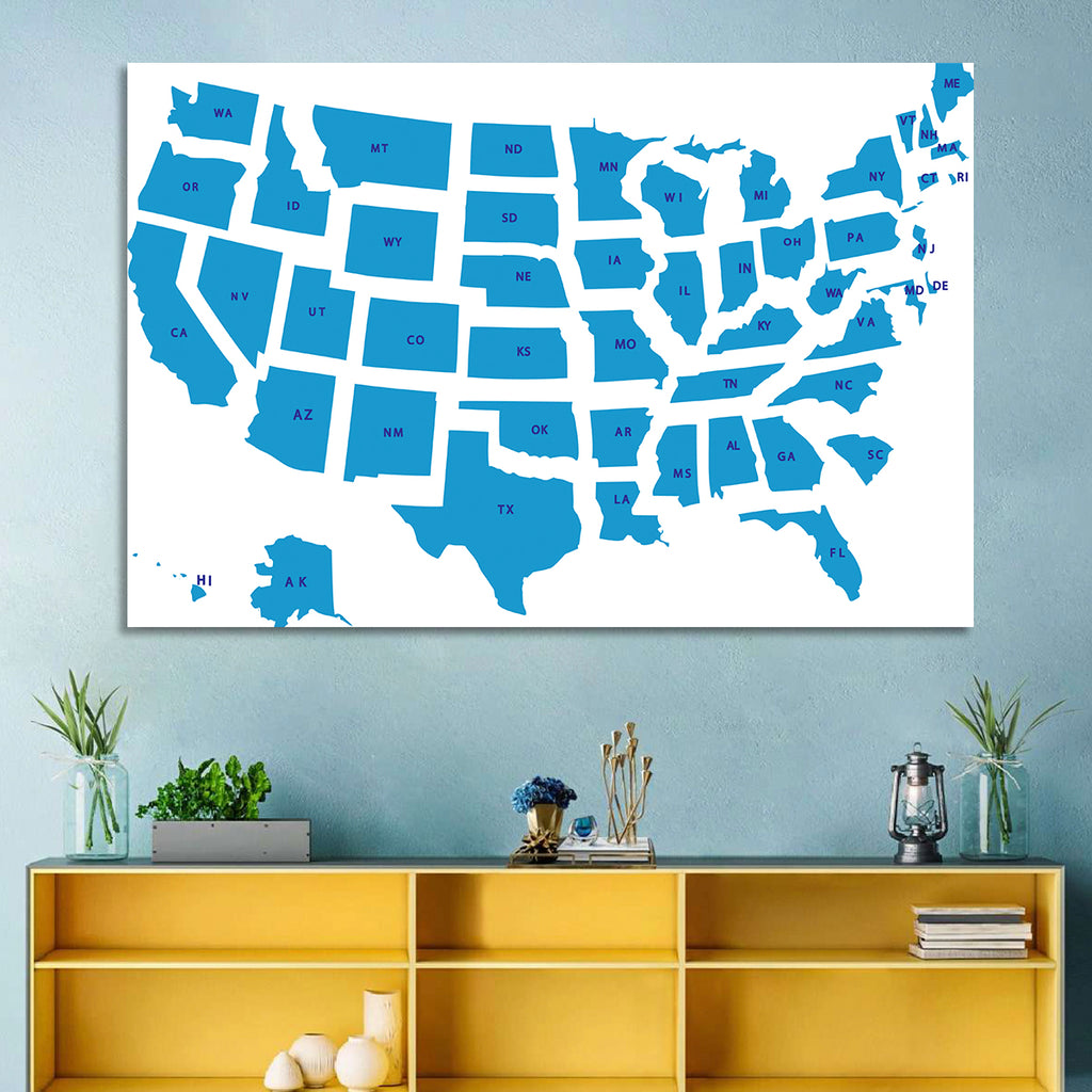 Blue Minimalist USA Map Wall Art