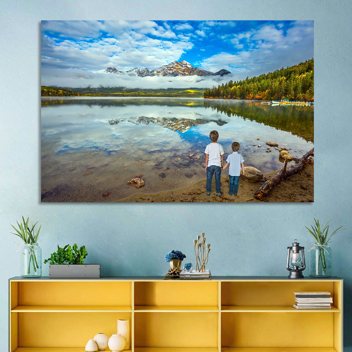 Pyramid Lake Reflection Wall Art in a room, landscape