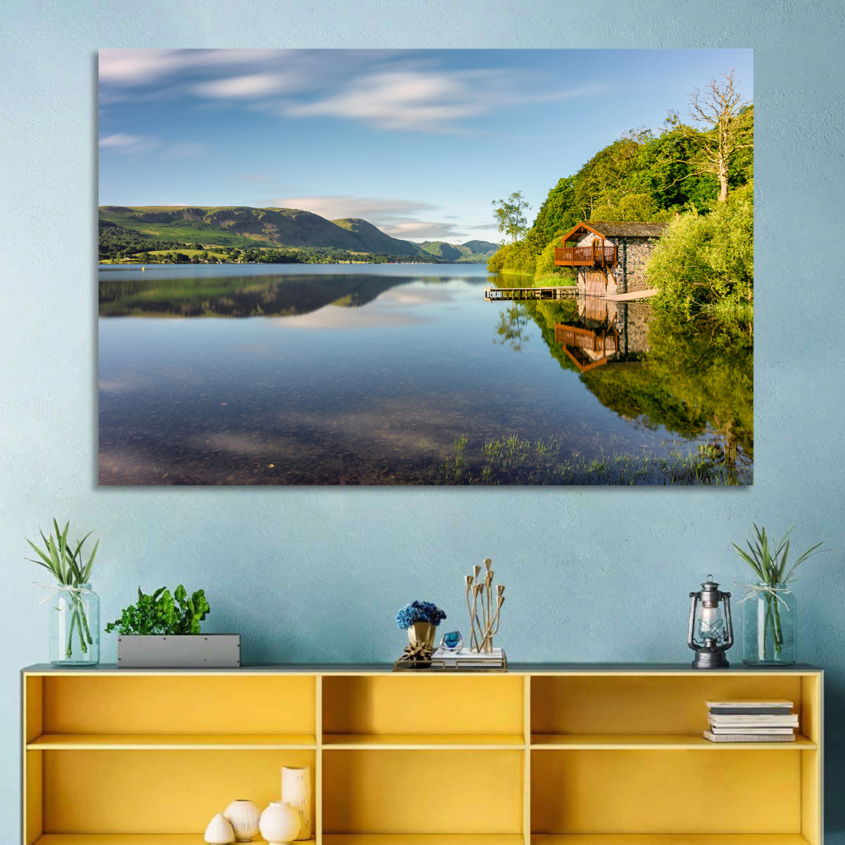 Ullswater Lake Golden Hour Wall Art in a room, landscape