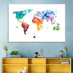 Multicolor Watercolor World Map Wall Art