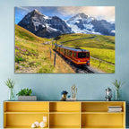 Red Alpine Train at Eiger Wall Art