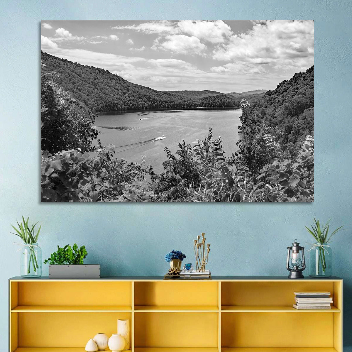 Lake Moomaw Wall Art in a room, landscape