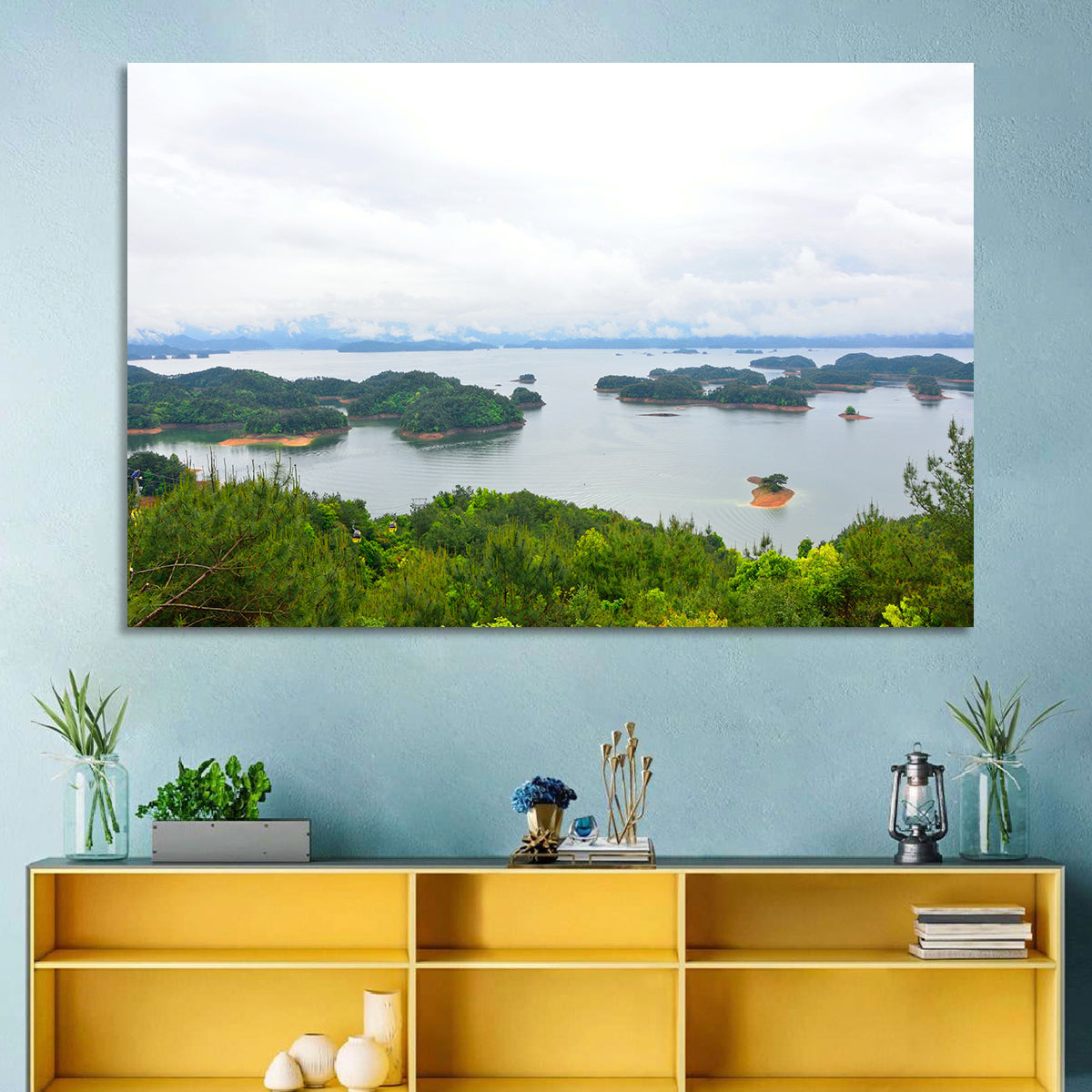 Qiandao Lake Islands View Wall Art in a room, landscape