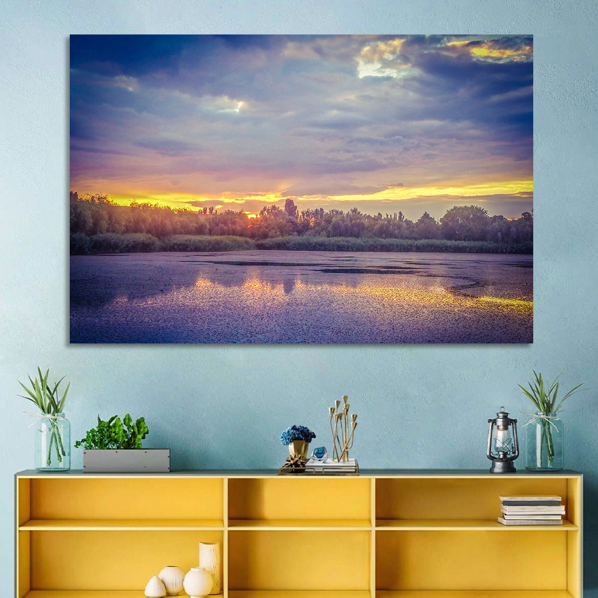 Danube Delta Golden Sunset Wall Art in a room, landscape