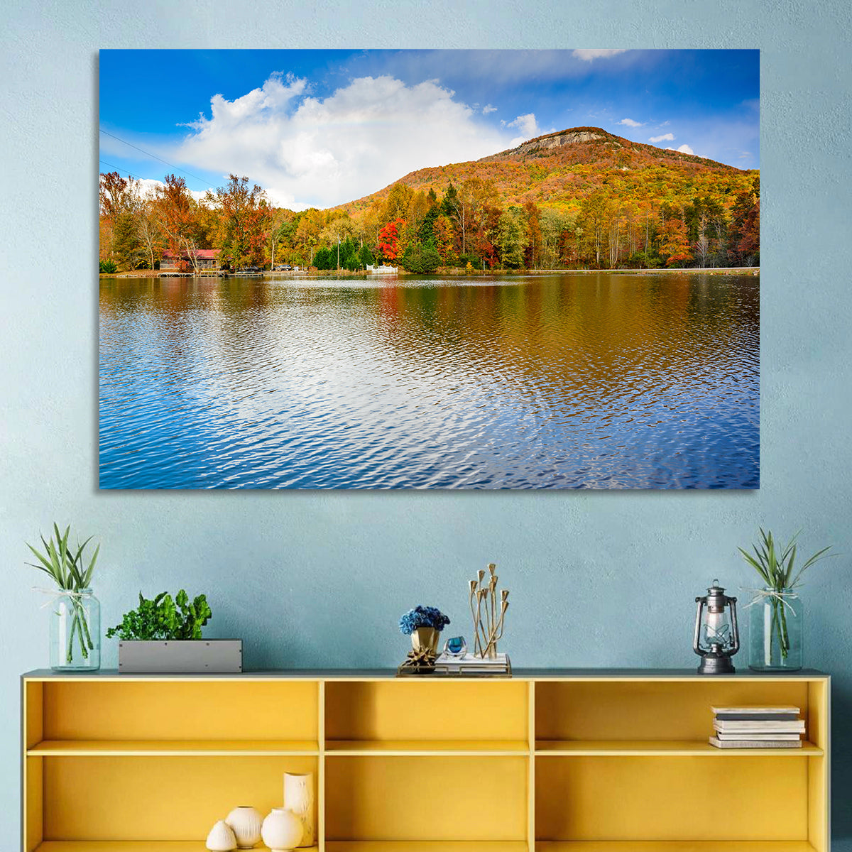 Yonah Mountain Lake View Wall Art in a room, landscape