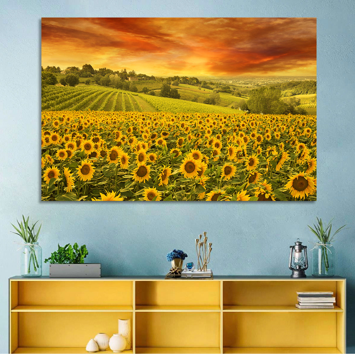 Sunflower Field at Golden Hour Wall Art