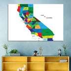 California Map with Colored Counties Wall Art
