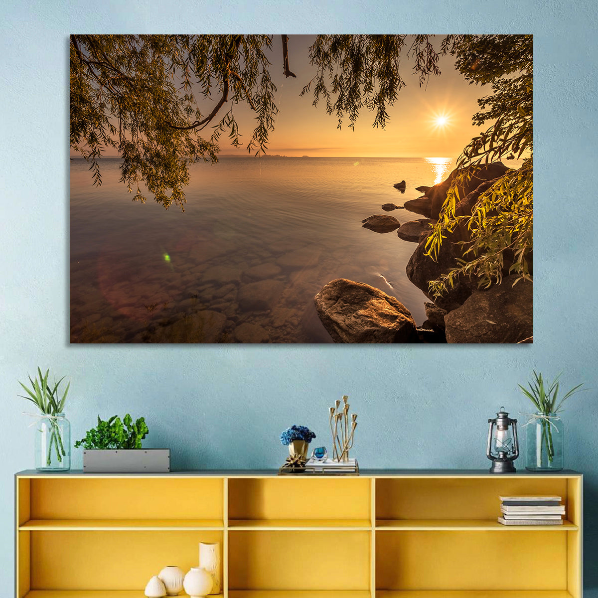 Simcoe Lake Golden Hour Wall Art in a room, landscape
