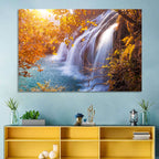 Golden Hour Waterfall in Autumn Forest Wall Art