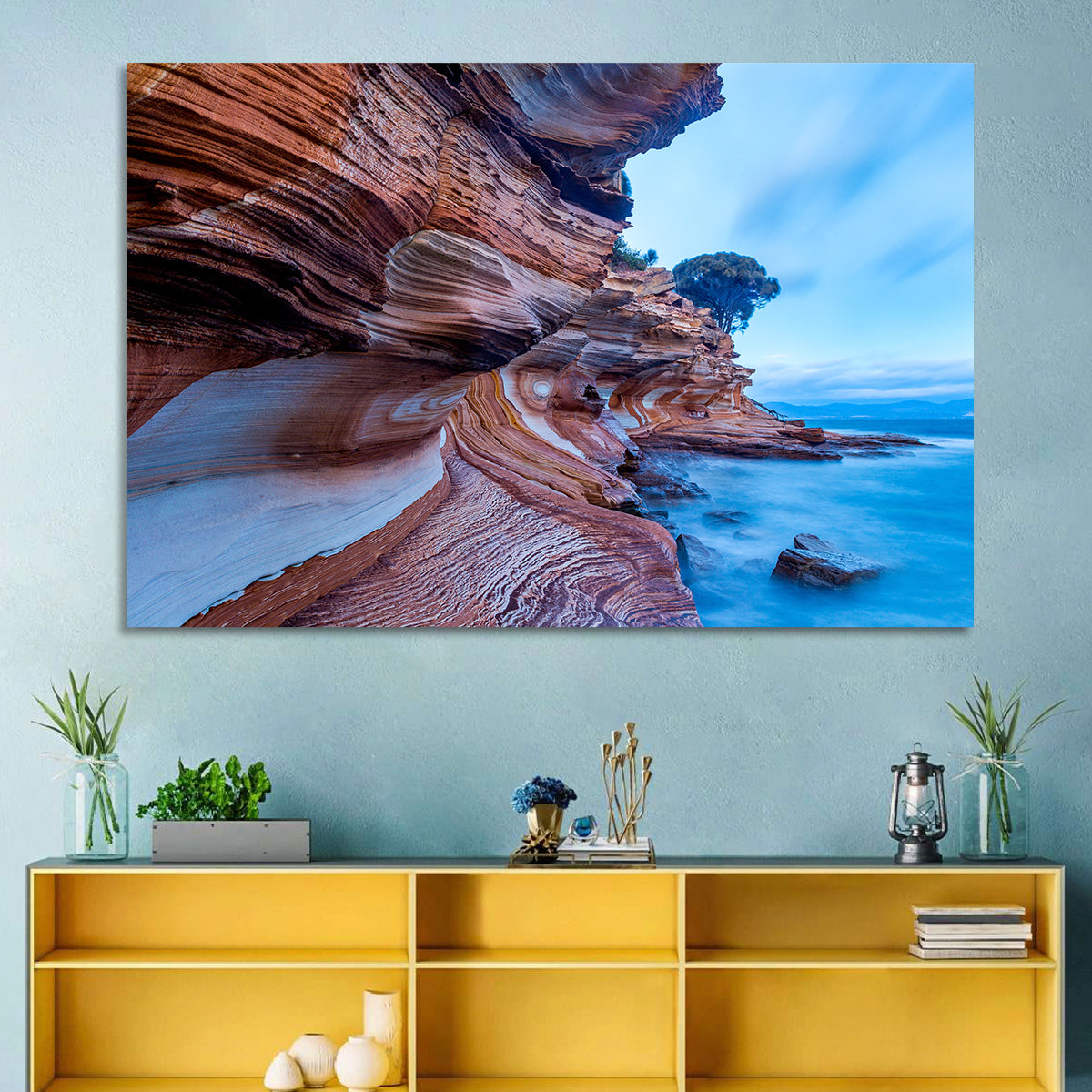 Painted Cliffs, Maria Island Wall Art in a room, landscape
