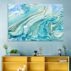Aqua Marble Swirls with Silver Accents Wall Art