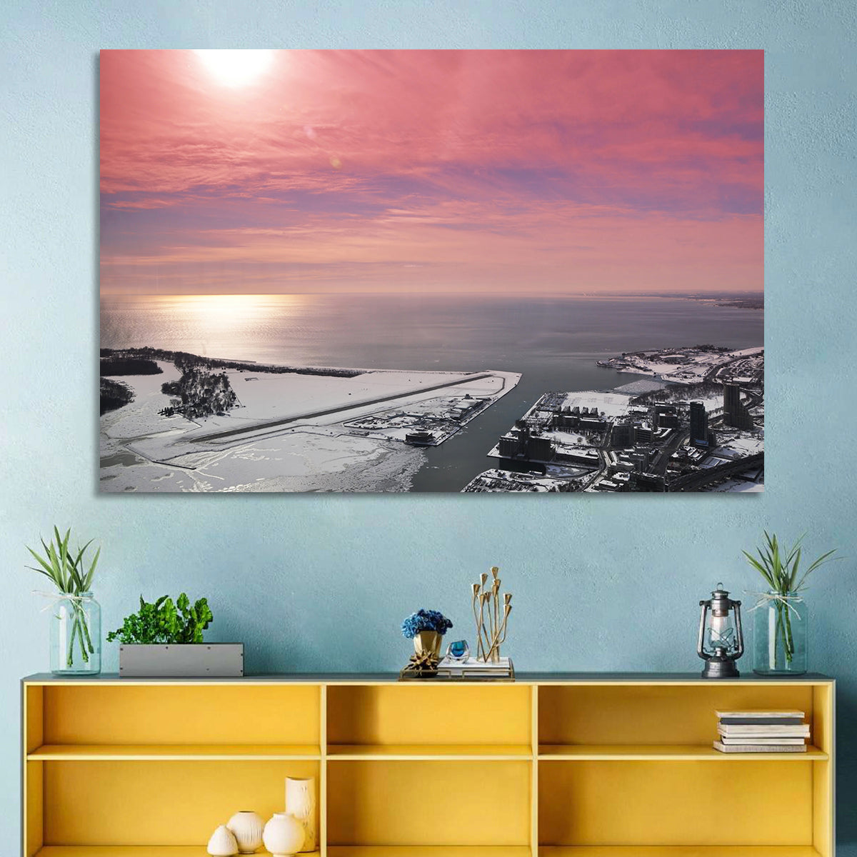 Lake Ontario Winter Skyline Wall Art in a room, landscape