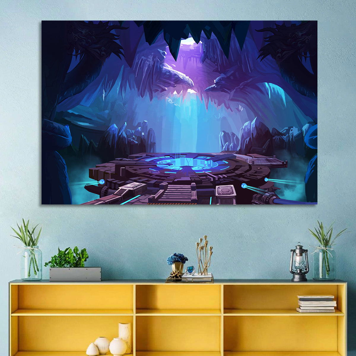 Alien Cave with Glowing Portal Wall Art in a room, landscape